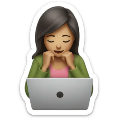 woman stressed with laptop sticker