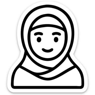 a hijab-wearing girl, gentle expression, outlined icon style sticker