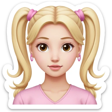 Beautiful woman with long blonde ponytails wearing light pink sticker