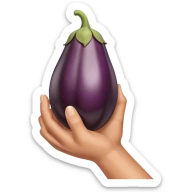 Brown hand gripping brown eggplant sticker