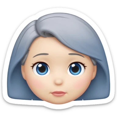 female tsum tsum plush, blue eyes, grey 1940s bob hair, no body, no mouth, emoji style sticker