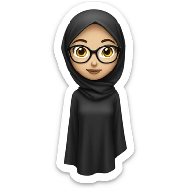 Light skinned girl wearing a black hijab with white glasses sticker