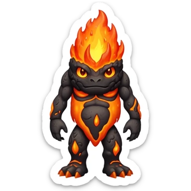 a mystical fast lava creature without arms with molten lava on its head and some rocky shoulders, full body sticker
