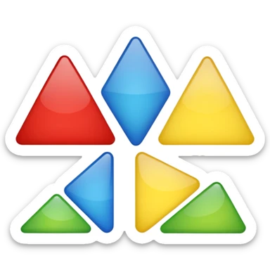 four basic color shapes arranged in a row: red circle, blue square, yellow triangle, green rectangle sticker
