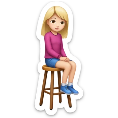 a girl is sitting on a stool whole body toward left side sticker