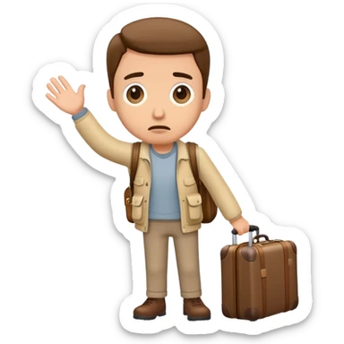 Lost luggage with traveler looking confused sticker