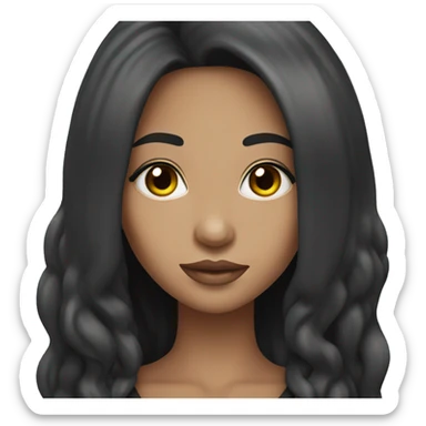Girl with long black hair, dark brown eyes, slim and silver hoop earrings. sticker