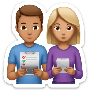 modern looking husband and wife avatars looking down at the check list sticker
