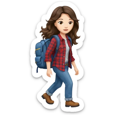 aestethic brunette long wavy hair walking with a backpack sticker