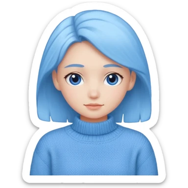 sky-blue Girl's wool sweater with light fabric folds and soft shading, casual style, Knitten.only wool sweater. sticker