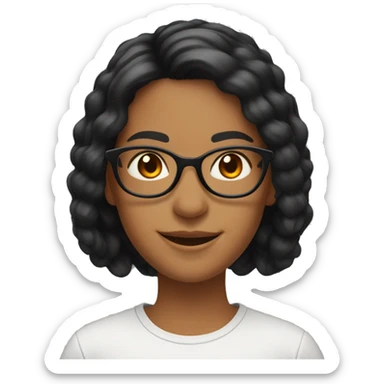 black hair, medium hair, smile with one’s eyes, woman, orange glasses sticker