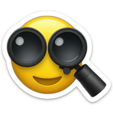A yellow smile emoji looking something through binoculars  sticker