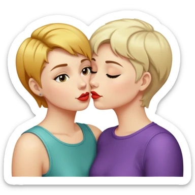 2 short hair lesbians kissing sticker