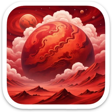 Crimson red planet with clouds sticker
