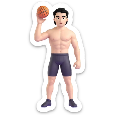 shirtless male athlete with white skin and moderately curly black hair on top with shaved sides sticker
