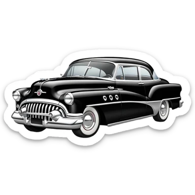 classic hot rod car, 1950s Buick Century influence, black and white colors sticker