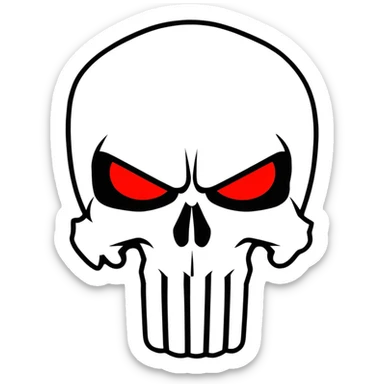 Punisher skull with bright glowing red eyes, menacing sticker