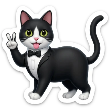 tuxedo cat with tongue out doing a peace sign sticker