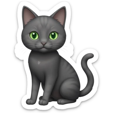 full body gorgeous solid dark grey cat with green eyes, white paws and white whiskers playing sticker