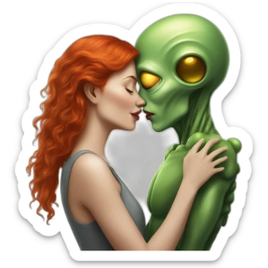 Redhead woman kiss a alien sticker