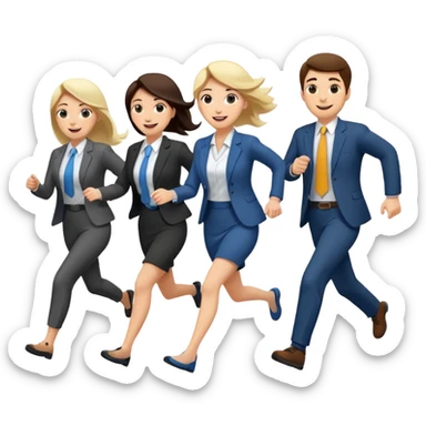 a female co-worker running and other co-workers chasing her sticker