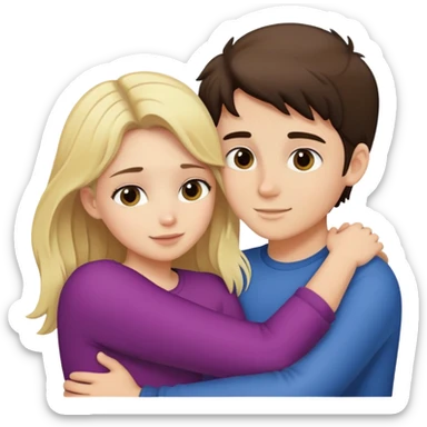 Blonde girl hugging brunette boy sticker