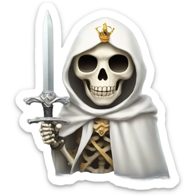 White cloaked skeleton with crown and sword sticker