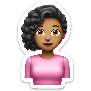 Chica pelo negro lacio piel blanca y una computadora de apple rosa sticker