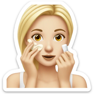 white girl applying cream on face sticker