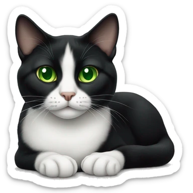 Tuxedo Cat with green eyes laying down sticker
