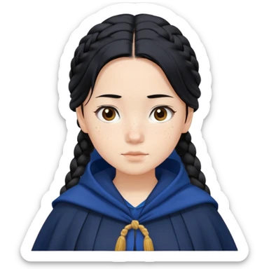 braid black hair, white asian girl, dark blue cloak sticker