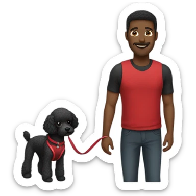 Black and red man holding a poodle on a leash sticker