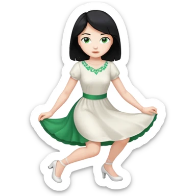 King, black Hair, blue eyes, whole body, Woman, bending knees, blonde, green eyes, White Dress, sticker