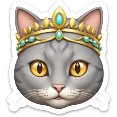 gray cat with gold jewerly on head, half body sticker