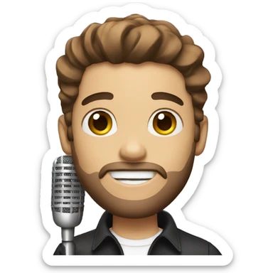 white male singer with brown hair and microphone sticker