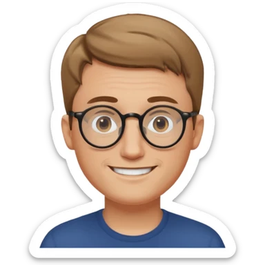 homme blanc cheveux très court marron clair sans barbe sourrir avec lunettes rondes sticker