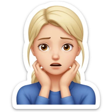 girl looking stressed with hands around neck sticker