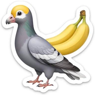 A pigeon holding a banana in his beak sticker