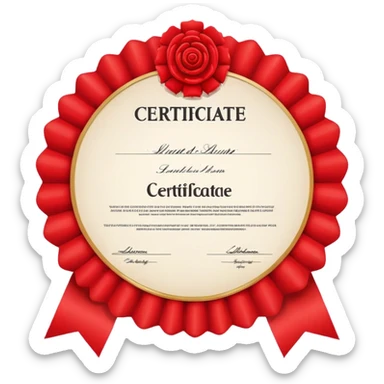certificate with rosette and the word CERTIFICATE sticker