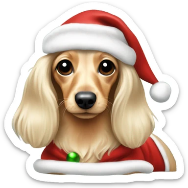 Cream long haired mini dachshund with christmas outfit sticker