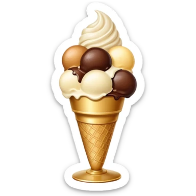 Ice cream 2 balls in a beige and gold plate sticker