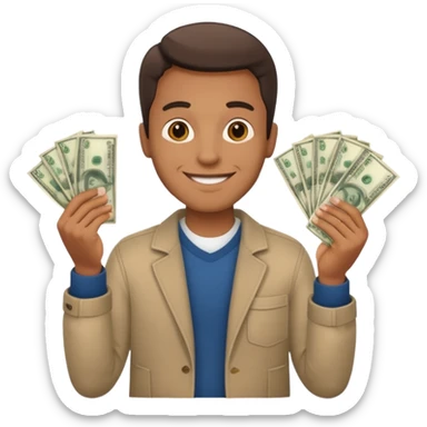 an American man with money in his hands, wearing regular clothes sticker