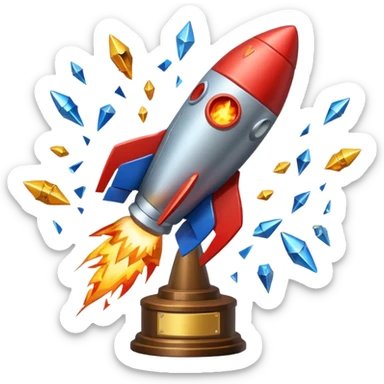 Rocket exploding into a trophy sticker