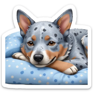 Meme-Worthy Cute Sleeping Blue Speckle Australian Cattle Dog Portrait Emoji, Head resting peacefully with a contented smile, showcasing a robust build and a luxuriously soft blue speckle Fur, eyes shut in a serene nap, Simplified yet hilariously adorable features, highly detailed, glowing with a soft, drowsy light, high shine, relaxed and utterly lovable, stylized with an air of playful laziness, bright and heartwarming, soft glowing outline, capturing the essence of a comically sleepy herder, so meme-worthy it feels like it could instantly become the next viral sensation of adorable slumber! sticker