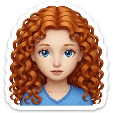 Girl with long ginger curly hair and blue eyes sticker