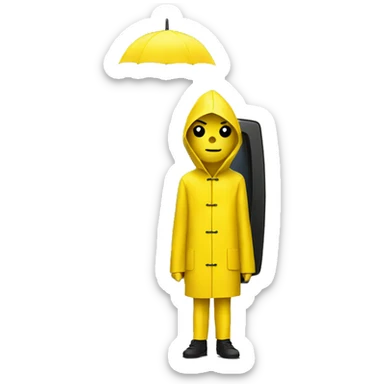Yellow raincoat with a tv head sticker