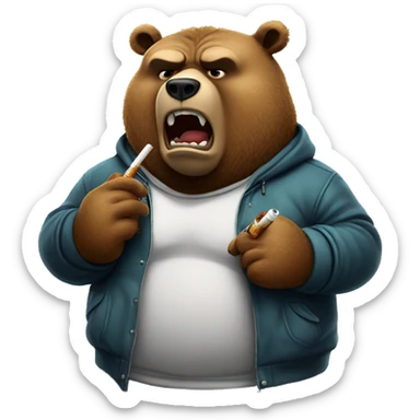 Angry fat bear mad wearing clothes smoking cbd cig sticker