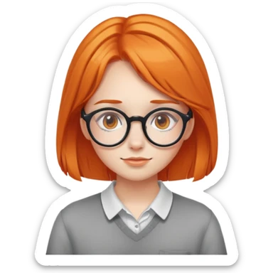 orangehaired shy nerd girl with round glasses sticker