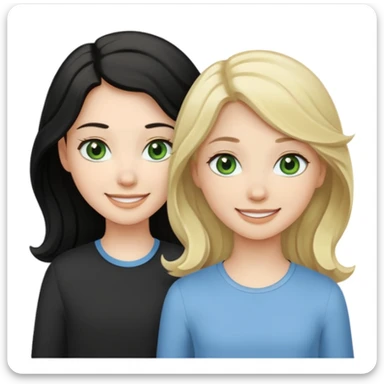 wavy black haired and pale skined green eyed girl with dark golden blonde wavy haired pale skined light grey blue eyed girl sticker