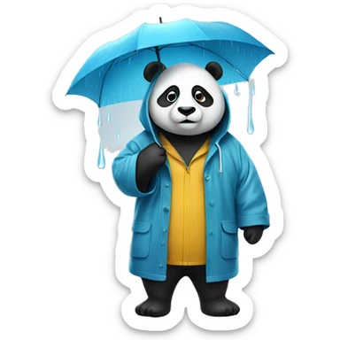 A PANDA WEARING A RAINCOAT AND STANDING IN THE RAIN sticker